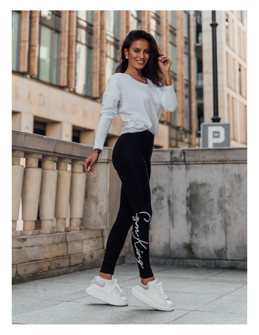 Baumwoll-Leggings mit Aufschrift, schwarz 22800 – Online-Shop – Boutique